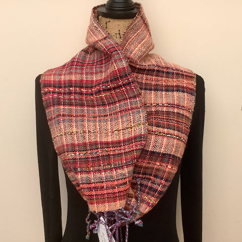 Handwoven Silk, Cotton,Linen "Annabel” Infinity Scarf  in Peach, Orange and Brown, Kim Richey, Ogdensburg, NY