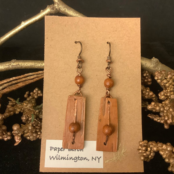 Paper Birch Earrings with Copper & Wood Beads