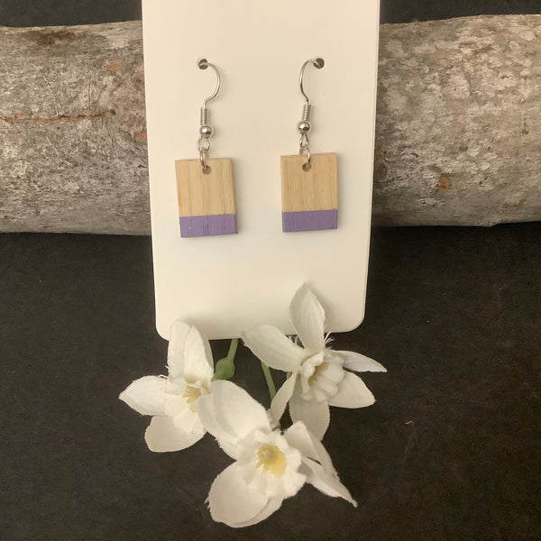 Petite Rectangular Wood Earrings with Lavender