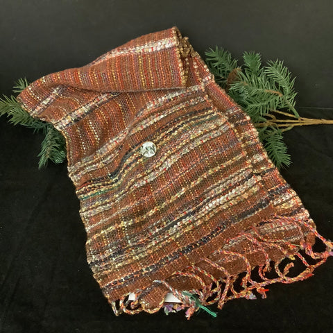 Handwoven Silk, Cotton,Linen "Dorothy" Button Scarf in Browns, Kim Davidson