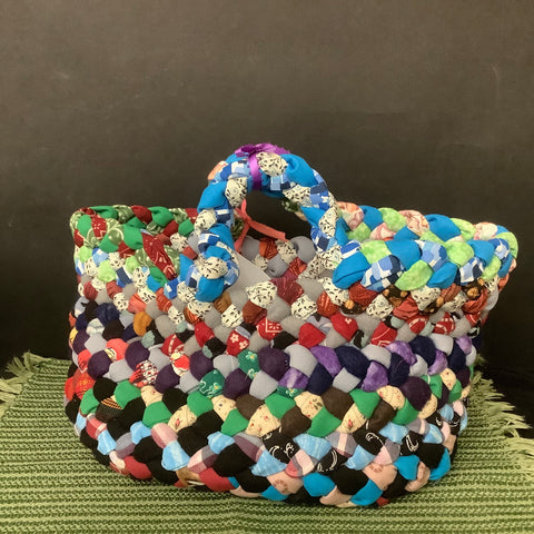 Medium Braided Basket in Bright Multicolors, Debbie Orland, Colton, NY