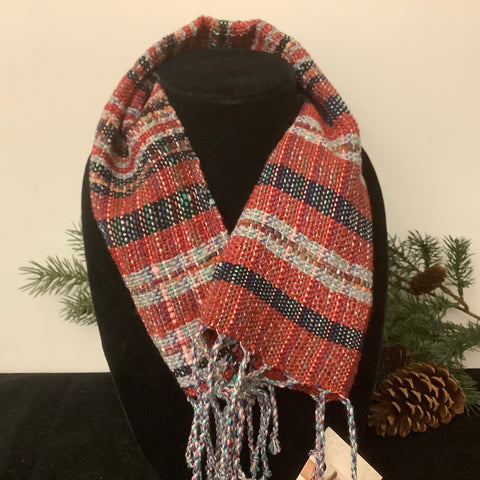 Handwoven Silk, Cotton,Linen "Jamie” Small Infinity Scarf  in Russet and Black, Kim Davidson