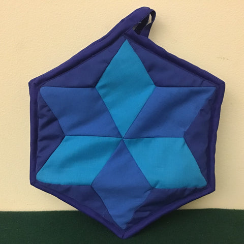 Potholder Set, Hexagon Star Blues