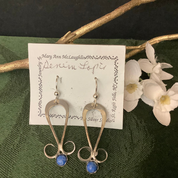 Omega Earrings with Denim Lapis