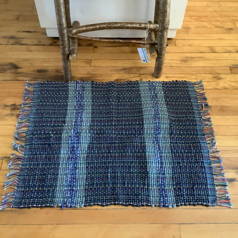 “Upcycled" Woven Rug in Blues, Connie Denney, Rocky Bottom Rustic Crafts