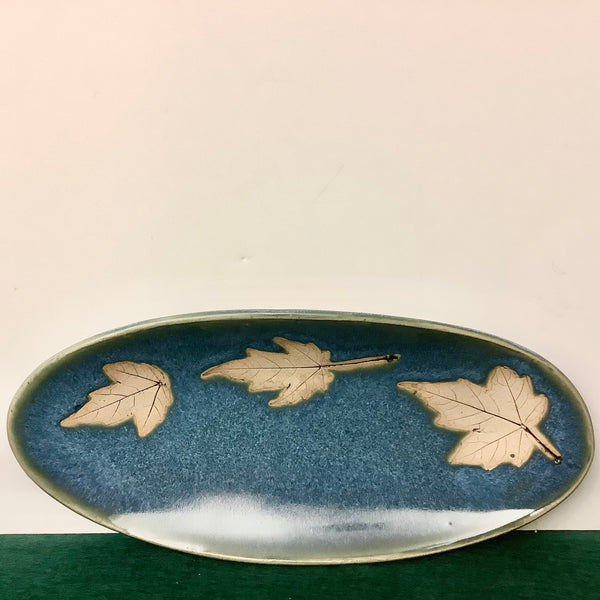 Spoon Rest Maple Leaves Design with Blue Glaze