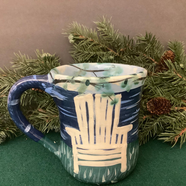 Mug with White Adirondack Chair, Water & Branches