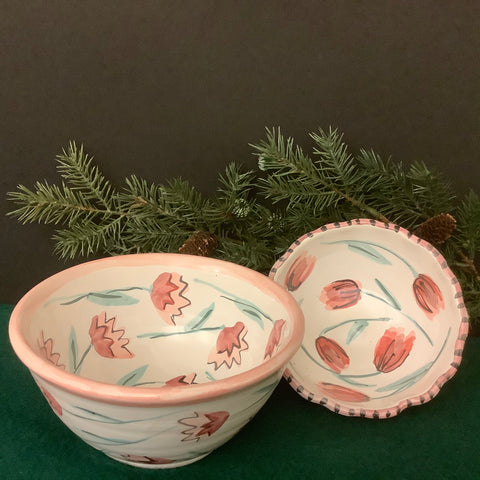 White & Pale Pink Floral Bowls