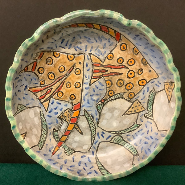 Fluted Dish with Carved Fish