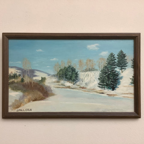 “Winter Day, Grasse River” Oil Painting on Canvas Board, John Miller III, DeKalb Junction, NY