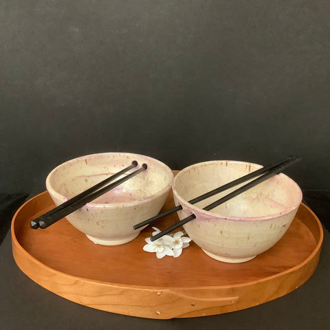 Single Rice Bowl in Cream with Pink Overcast and Chopsticks