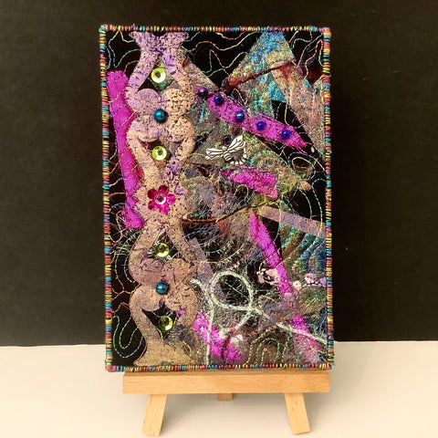 Quilted and Beaded Abstract Collage Card, Rebecca MacKellar