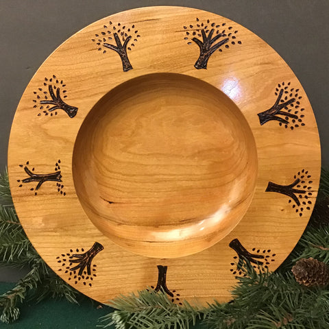 Cherry Plate with Wood Burned Trees