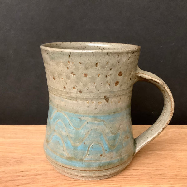 Stoneware Mug Turquoise Wavy Pattern