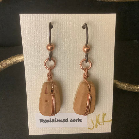 Cork Earrings with Copper Wire & Beads
