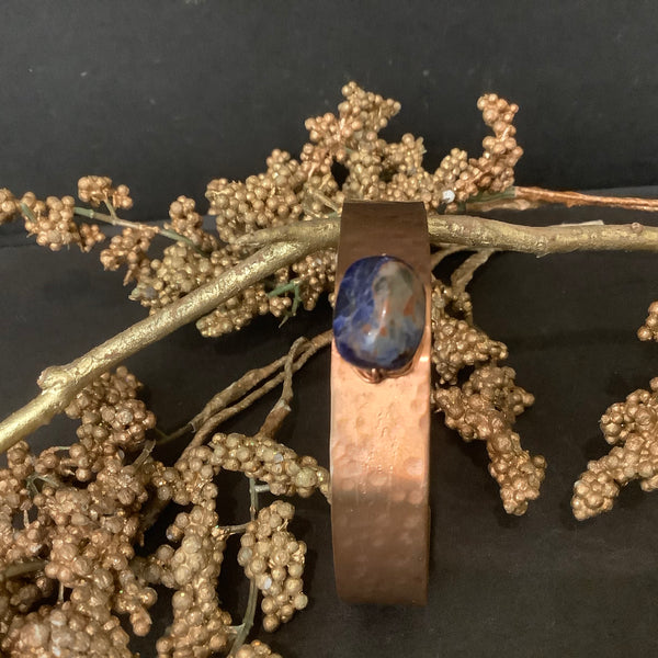 Hammered Copper Cuff Bracelet with Sodalite