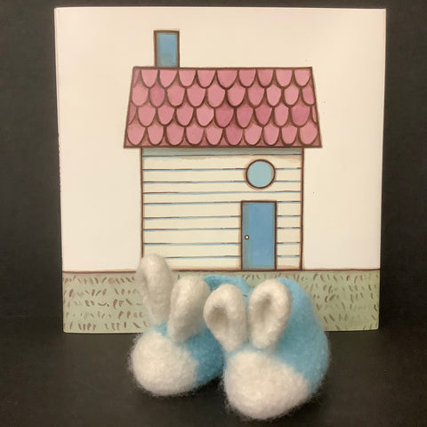 “Hunny Bunny” Hand Felted Wool Baby Booties in Aqua and White