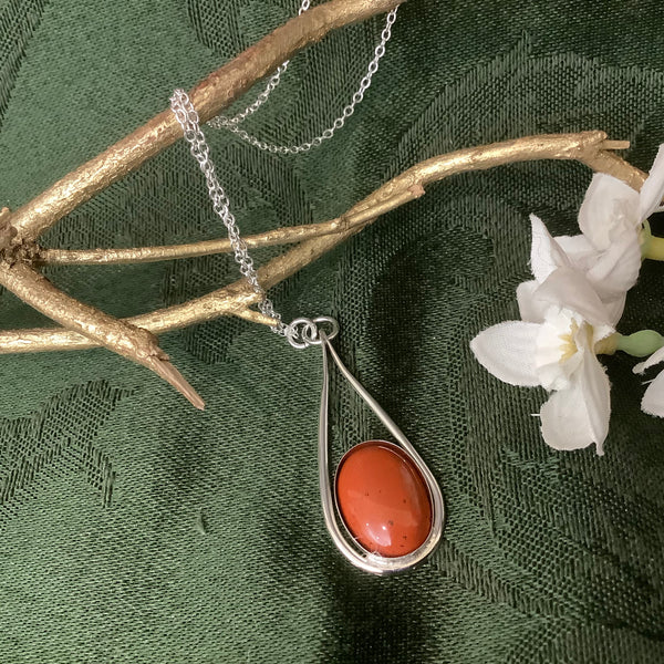 Silver Teardrop Pendant with Red Jasper