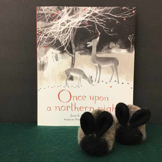 “Hunny Bunny” Hand Felted Wool Baby Booties in Gray and Black