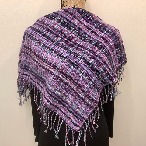 Handwoven Silk, Cotton, Linen, Reversible "Jennifer" Scarf in Purples, Kim Davidson
