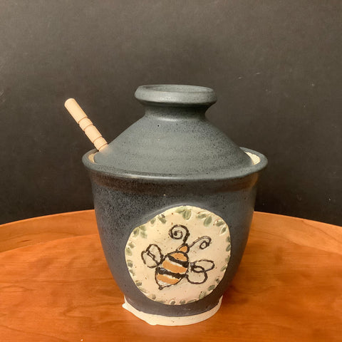 Honey Pot Black with Bee Design