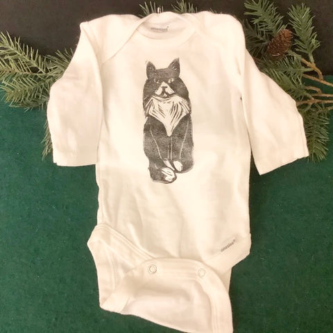 Long Sleeve Onesie “Dignified Cat”,  0-3 Month Size