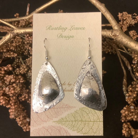 Pewter 3d Asymmetrical “Guitar Pic” Shaped Earrings, Kathy Lahendro, Potsdam, NY