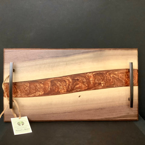Inlaid Walnut Wood Serving Tray with Acrylic Resin Center, Fay Anderson, Bloomingdale, NY