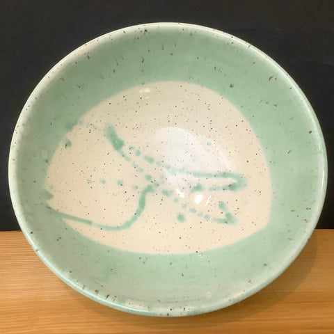 Serving Bowl in Creamy White and Pale Green Splash Glaze