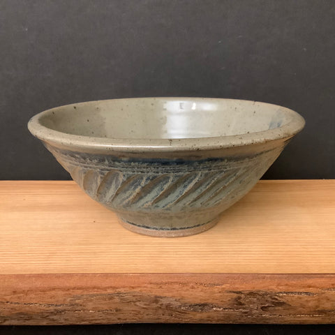 Blue Ash Glaze Bowl Carved Design