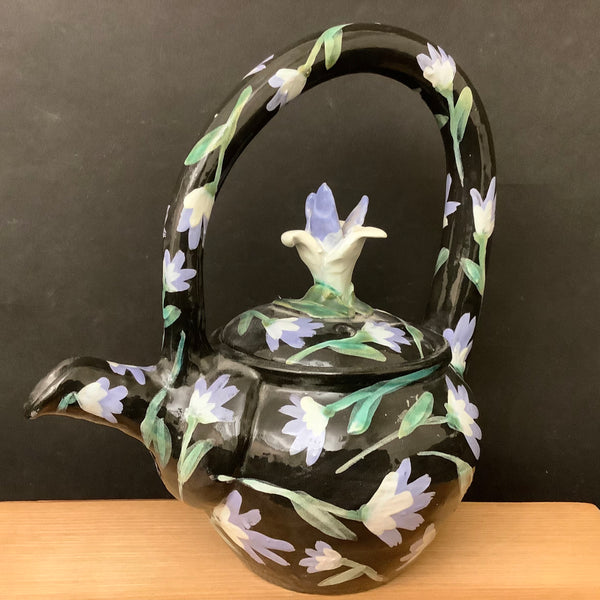 Teapot Black With Periwinkle Flowers