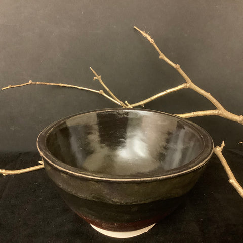 Small Black and Deep Red Striped Bowl, Lacy Wood