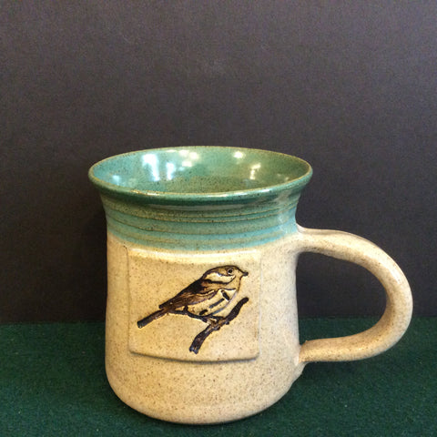 Mug with Embossed Chickadee, Fawn Ridge Pottery, Chestertown, NY