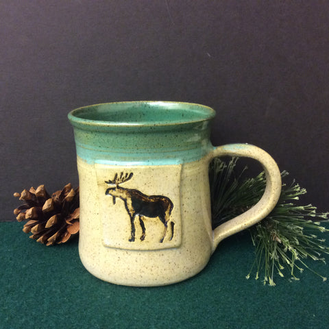 Mug with Embossed Moose, Fawn Ridge Pottery, Chestertown, NY